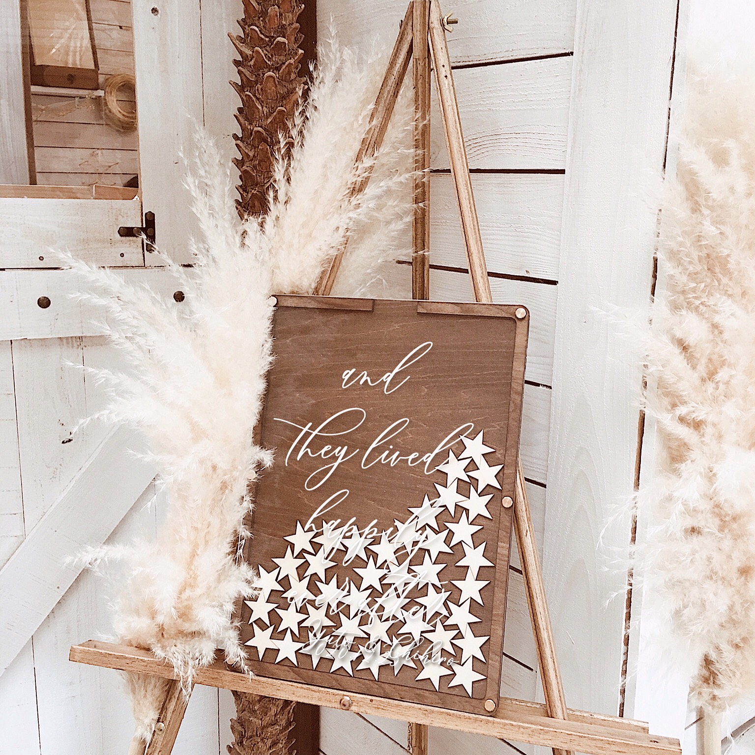 ハートドロップス　スタードロップス 　20～100名様用  長方形モダンカリグラフィー｜結婚証明書　ウェディング