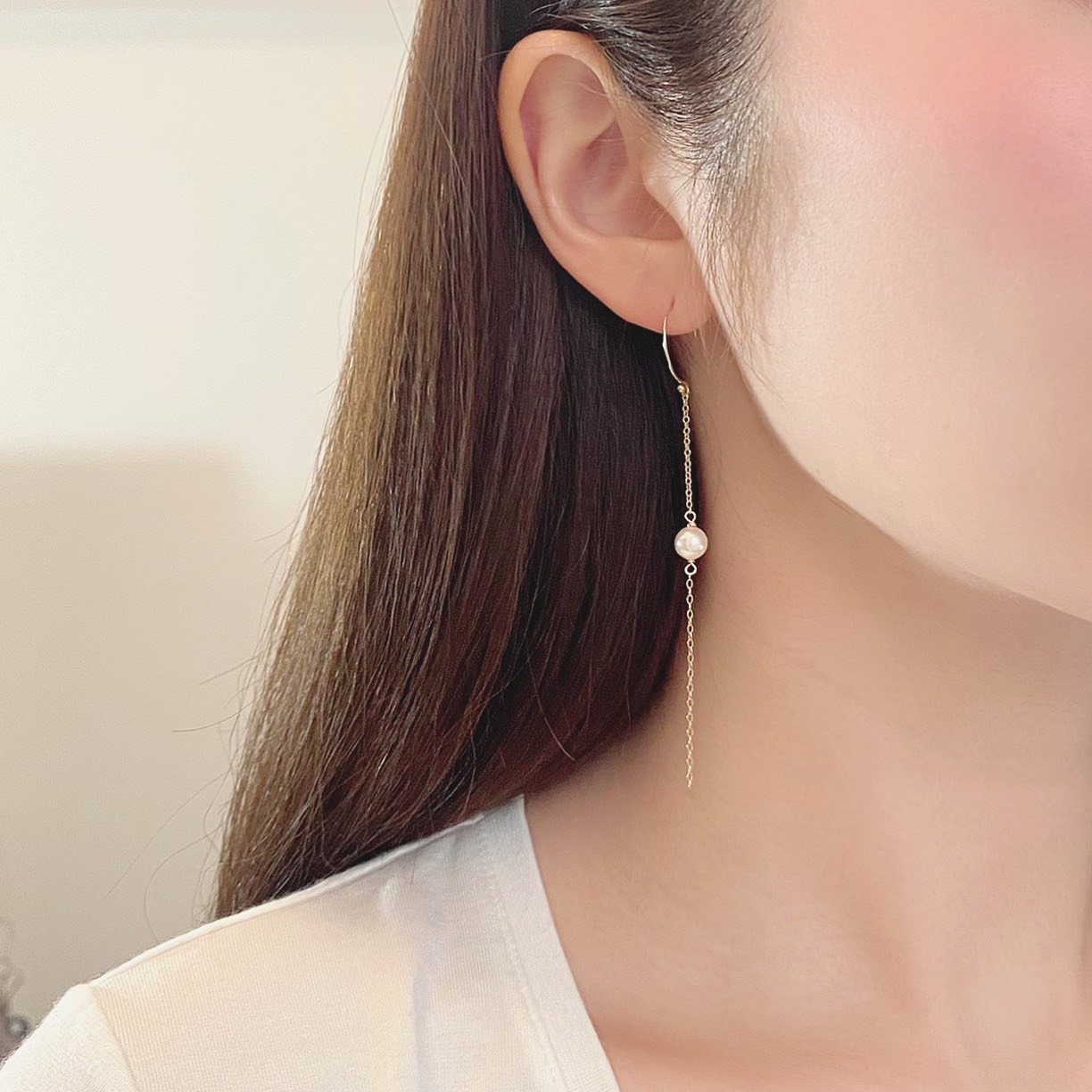 【あこや真珠】揺れる1粒チェーンピアス（イヤリング変更可能）
