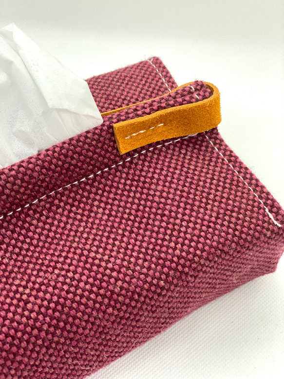 布と本革のシンプルなボックスティッシュカバー【ピンク】 4枚目の画像