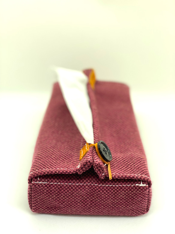布と本革のシンプルなボックスティッシュカバー【ピンク】 5枚目の画像