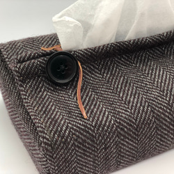 ◆送料無料◆布と本革のシンプルなボックスティッシュカバー【濃いグレー】 3枚目の画像