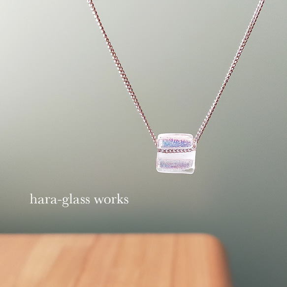 シルバーガラスの一粒ネックレス　ネックレス46cm 3枚目の画像