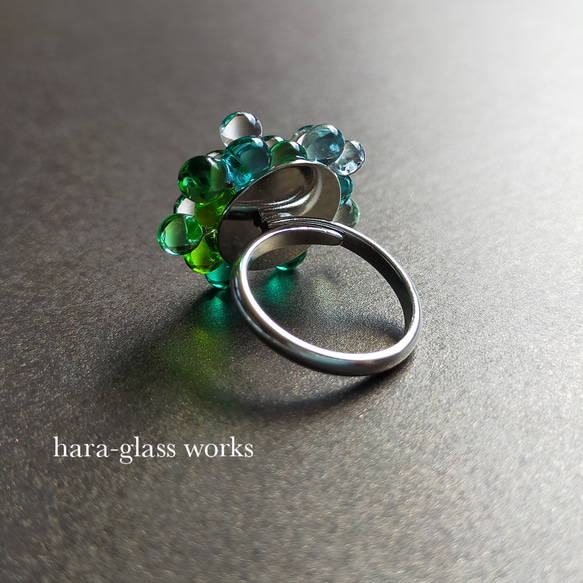 ガラスのリング　バブルデザイン　グリーンミックス（シルバー）　 6枚目の画像