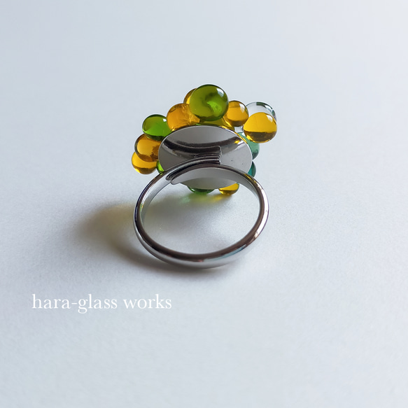 ガラスのリング　バブルデザイン　イエロー&グリーン（シルバー）　 4枚目の画像