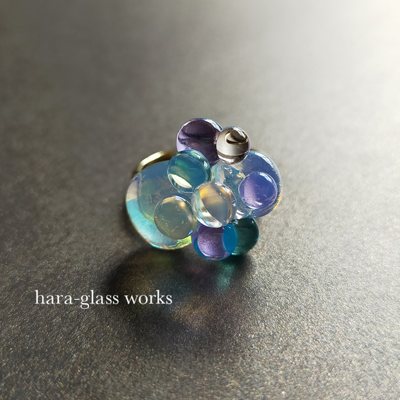 ガラスのリング　バブルデザイン　ラベンダー&イエロー&マリンブルー（シルバー） 8枚目の画像