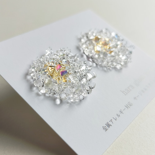 ガラスのつぶつぶピアス（大） クリア&オーロラ アレルギー対応ピアス 