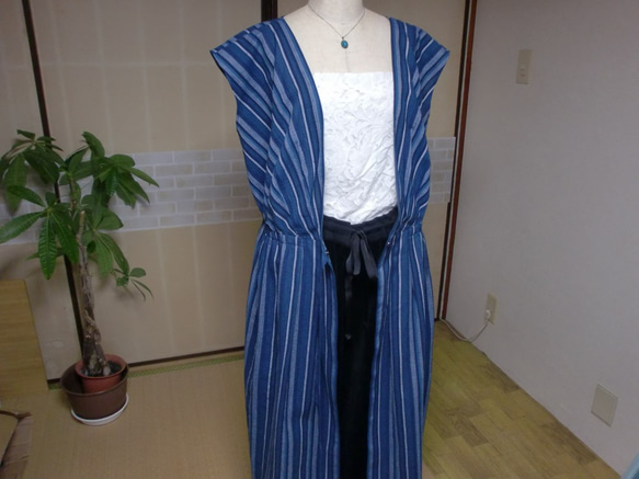 着物リメイク麻カシュクールフレンチスリーブワンピース 9枚目の画像