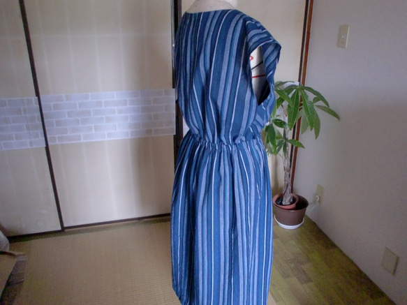 着物リメイク麻カシュクールフレンチスリーブワンピース 7枚目の画像