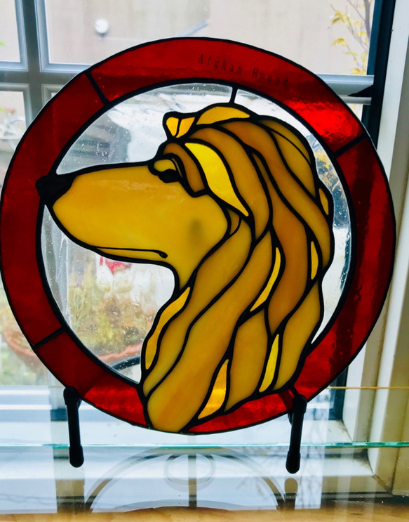 ステンドグラス ワンプレート アフガン・ハウンド スタンド,照明付き