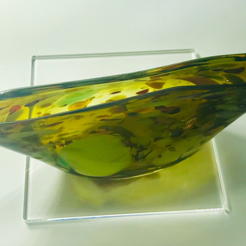 横長口吹きガラス 花入れ モスグリーン 一輪挿し・花瓶・花器