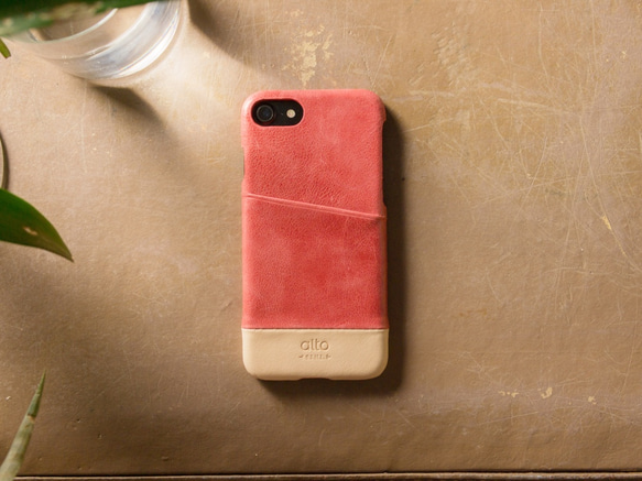 alto iPhone 7  4.7吋 真皮手機殼背蓋，Metro - 珊瑚紅/本色 保護套 Leather Case 第3張的照片