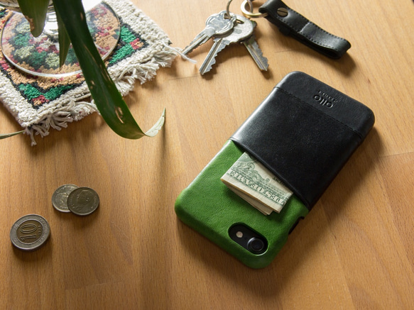 alto iPhone 7  4.7吋 真皮手機殼背蓋，Metro - 萊姆綠/黑色 保護套 Leather Case 第2張的照片