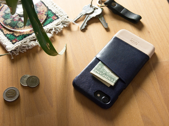 alto iPhone 7  4.7吋 真皮手機殼背蓋，Metro - 海軍藍/本色 保護套 Leather Case 第2張的照片
