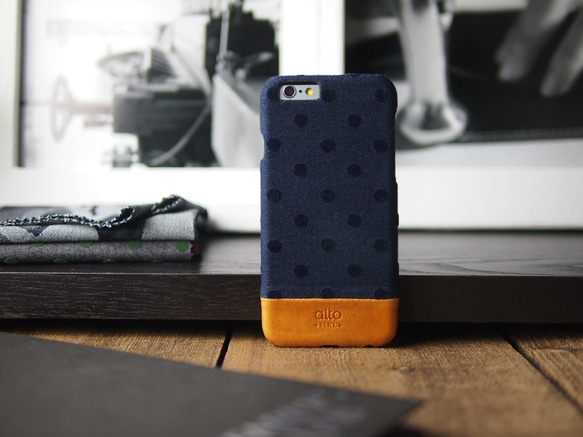 alto iPhone 6/6S 4.7吋 真皮手機殼背蓋 Denim - 藍色圓點 皮革 保護套 第1張的照片