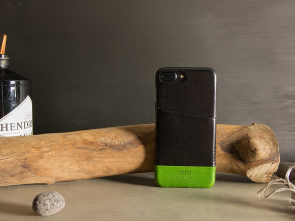 alto iPhone 7 Plus 5.5吋 真皮手機殼背蓋 Metro - 黑/綠色 皮革 保護套 第2張的照片