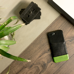 alto iPhone 7 Plus 5.5吋 真皮手機殼背蓋 Metro - 黑/綠色 皮革 保護套 第3張的照片