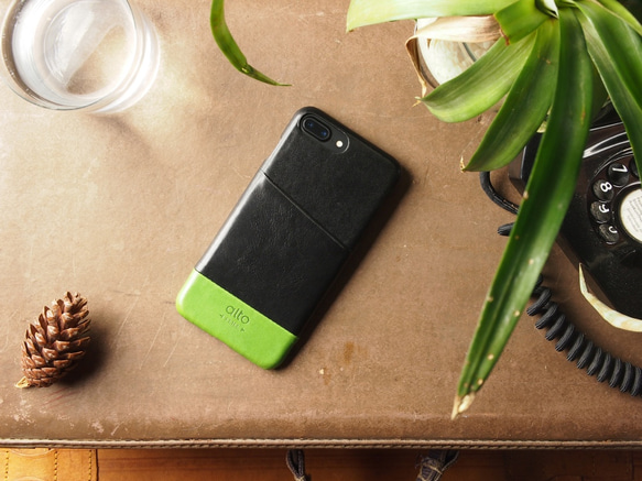 alto iPhone 7 Plus 5.5吋 真皮手機殼背蓋 Metro - 黑/綠色 皮革 保護套 第4張的照片