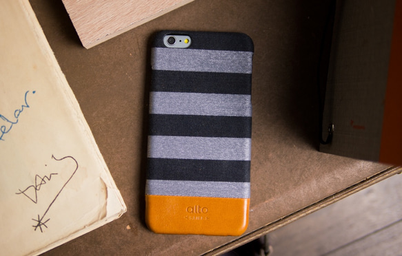 alto iPhone 6 Plus/6S Plus 真皮手機殼背蓋 Denim - 灰條紋 皮革 保護套 第3張的照片