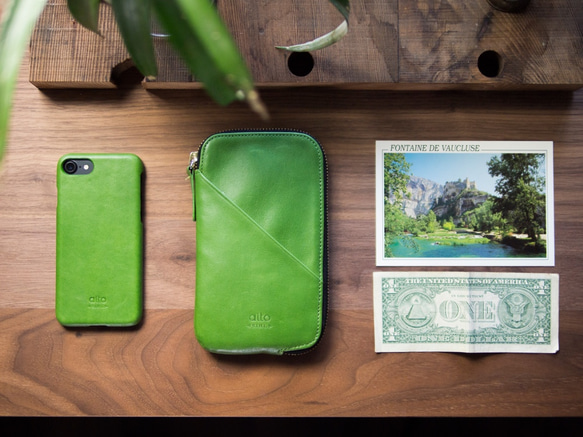 alto 皮革手機收納包 - 萊姆綠 皮革保護套 護照夾 手拿包 第2張的照片