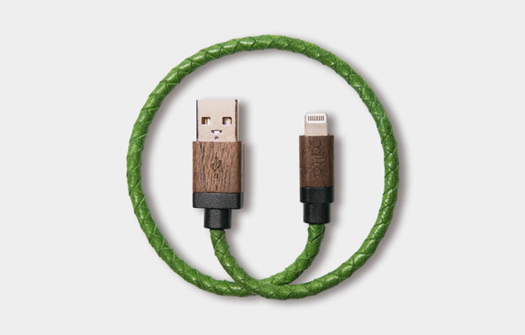 alto 本革で編ん Lightning to USB Cable – レモン緑 / ヒッコリー 5枚目の画像