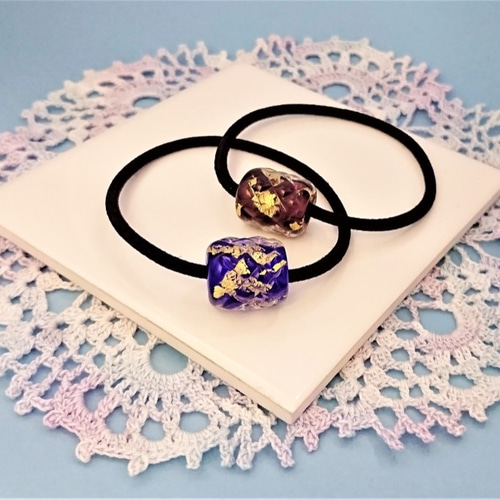 とんぼ玉ヘアゴム 2ヶｾｯﾄ BHG-004 ＞ ガラス ヘアアクセサリー