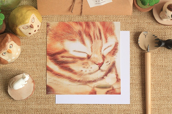 “抹茶” 貓插畫明信片 第1張的照片
