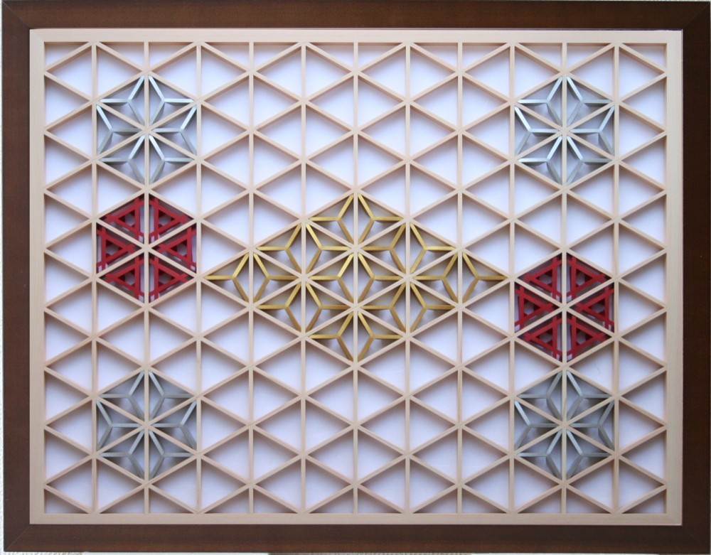 組子アートパネル 【金銀麻の葉 ちらし ３色１号】 和風インテリアパネル