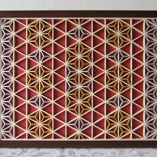 組子アートパネル 【緋色に金の雫】 和風インテリアパネル