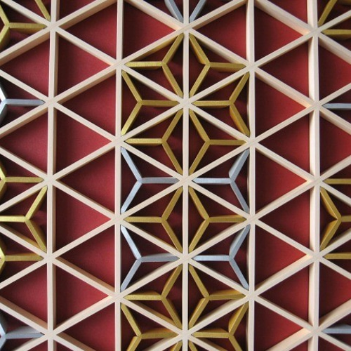 組子アートパネル 【緋色に金の雫】 和風インテリアパネル