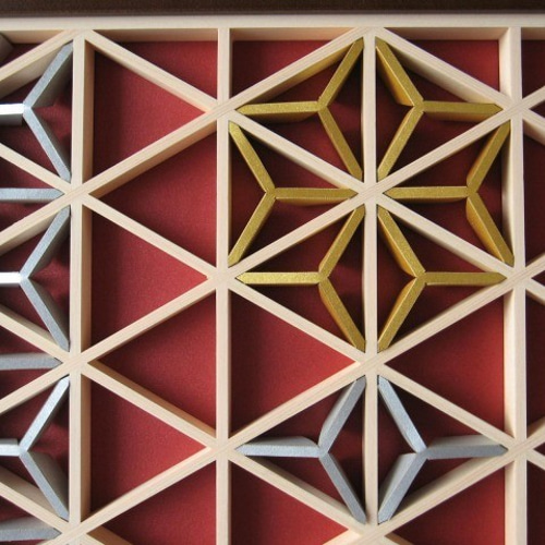 組子アートパネル 【緋色に金の雫】 和風インテリアパネル