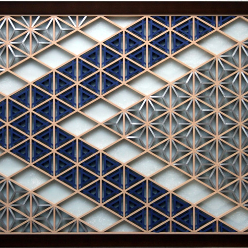 組子アートパネル 【青・流星】 和風インテリアパネル タペストリー