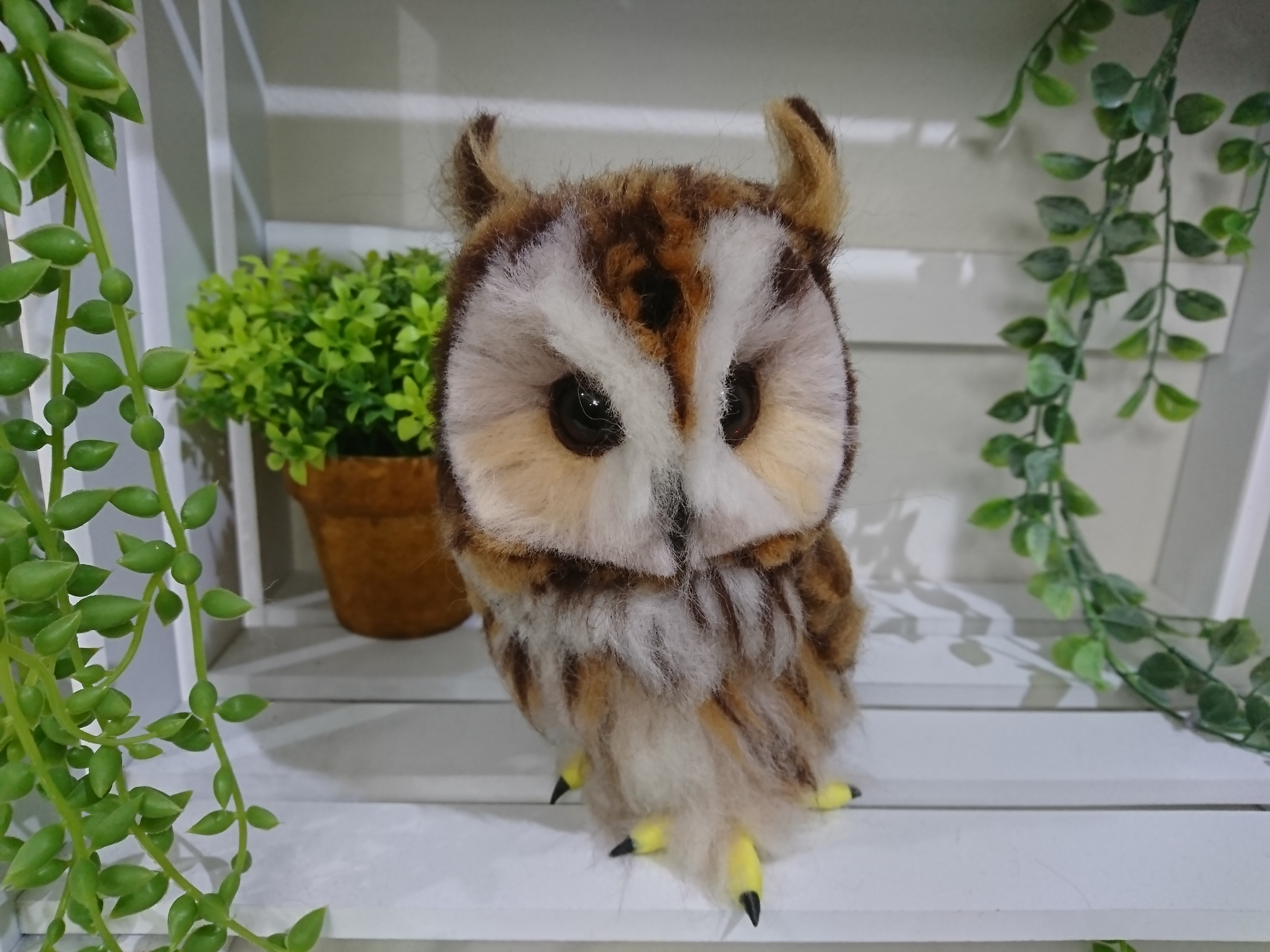 【羊毛フェルト】モリフクロウ☆2/3 サイズ☆ 羊毛フェルト】モリフクロウ☆2/3 サイズ☆