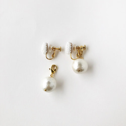 Tubu-Tubu &amp; 棉珍珠耳環/耳環（白色） 第4張的照片