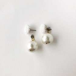 Tubu-Tubu &amp; 棉珍珠耳環/耳環（白色） 第5張的照片