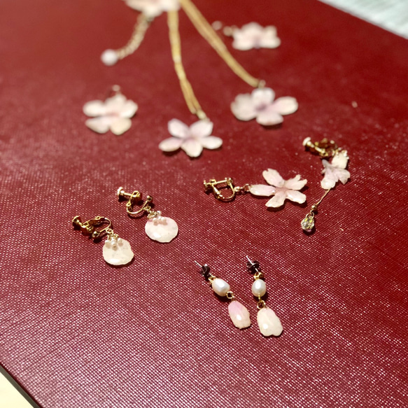 櫻花吉野櫻花和淡水珍珠耳環/耳環 第8張的照片