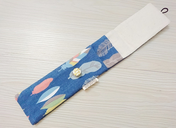環保餐具收納袋 組合筷專用 羽毛 藍色 第3張的照片