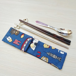 環保餐具收納袋 組合筷專用 台灣特色與小吃 藍色款 第1張的照片