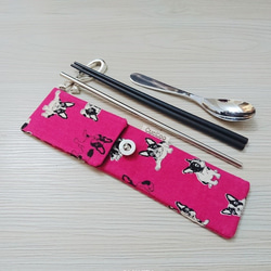 環保餐具收納袋 筷子袋 組合筷專用 狗狗 桃粉色款 第1張的照片