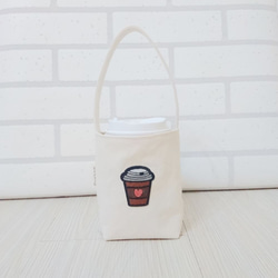 環保收納袋 飲料 咖啡 手提袋 刺繡咖啡愛心 第2張的照片