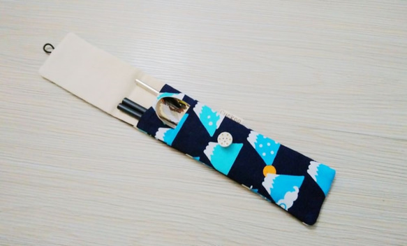環保餐具收納袋 筷子袋 組合筷專用 雙層筷袋 富士山 第2張的照片