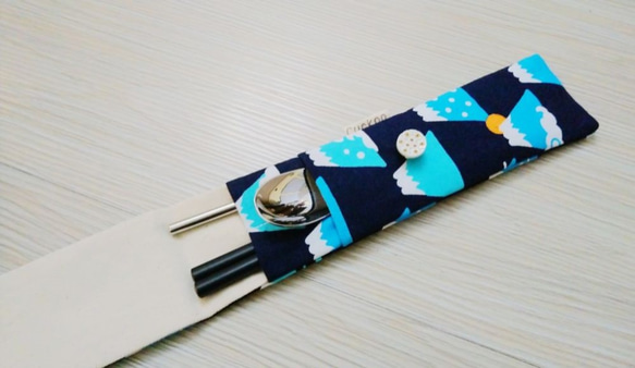 環保餐具收納袋 筷子袋 組合筷專用 雙層筷袋 富士山 第4張的照片