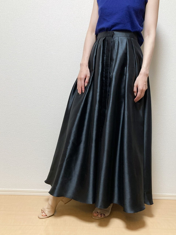 シャンタンロングフレアスカート 3枚目の画像