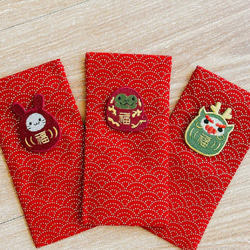 【名入れギフト】【お正月紅封筒】箔押しプリント刺繍紅封筒袋/包装付き 3枚目の画像