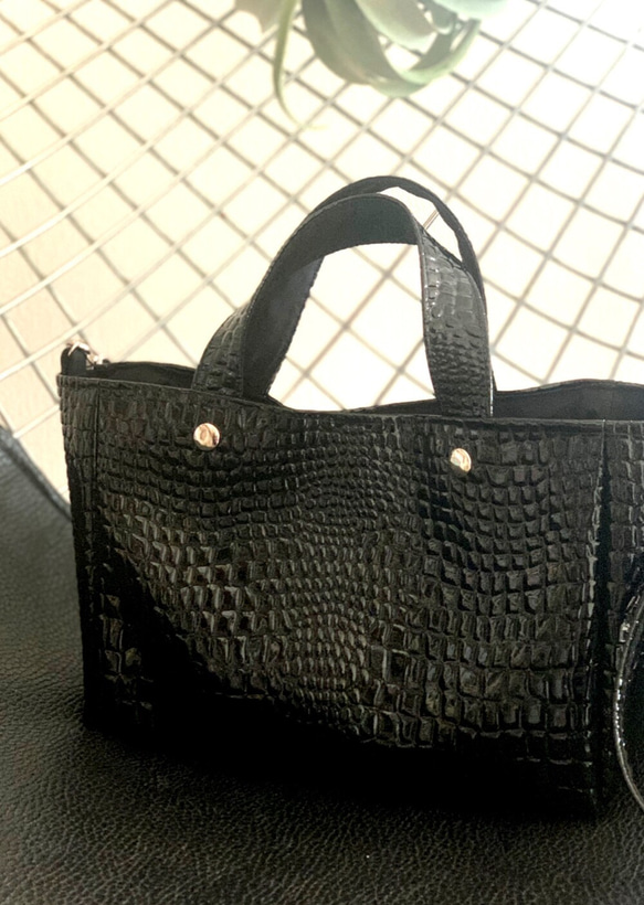 受注製作】アリゲーター柄ショルダーバッグ (black) ショルダー