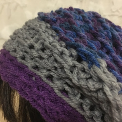紫、グレーの3層切り替えニットベレー帽╰(*´︶`*)╯♡ふわっと可愛い☆ 2枚目の画像