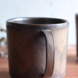 マグカップ 筒形(LL) 金属のような風合いの濃い茶ゴールド+濃茶系　陶器　父の日 3枚目の画像