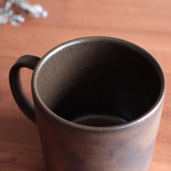 マグカップ 筒形(LL) 金属のような風合いの濃い茶ゴールド+濃茶系　陶器　父の日 5枚目の画像