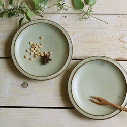 小皿 シンプルな丸の形　淡いグリーンマット系　ブリム皿　陶器 8枚目の画像