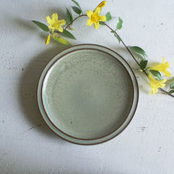 小皿 シンプルな丸の形　淡いグリーンマット系　ブリム皿　陶器 2枚目の画像