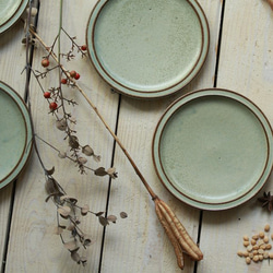 小皿 シンプルな丸の形　淡いグリーンマット系　ブリム皿　陶器 9枚目の画像